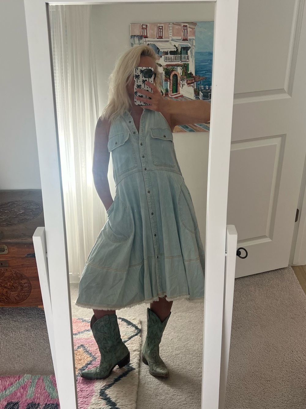 Pilcro Light Blue Sleeveless Button-Front Denim Midi Dress